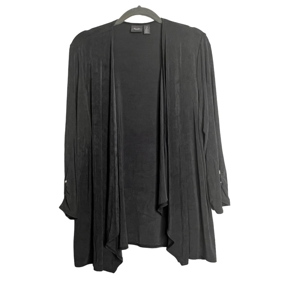 Travelers by Chico's Cardigan Size 2 Large Gray Open Front 3/4 Sleeve Slinky